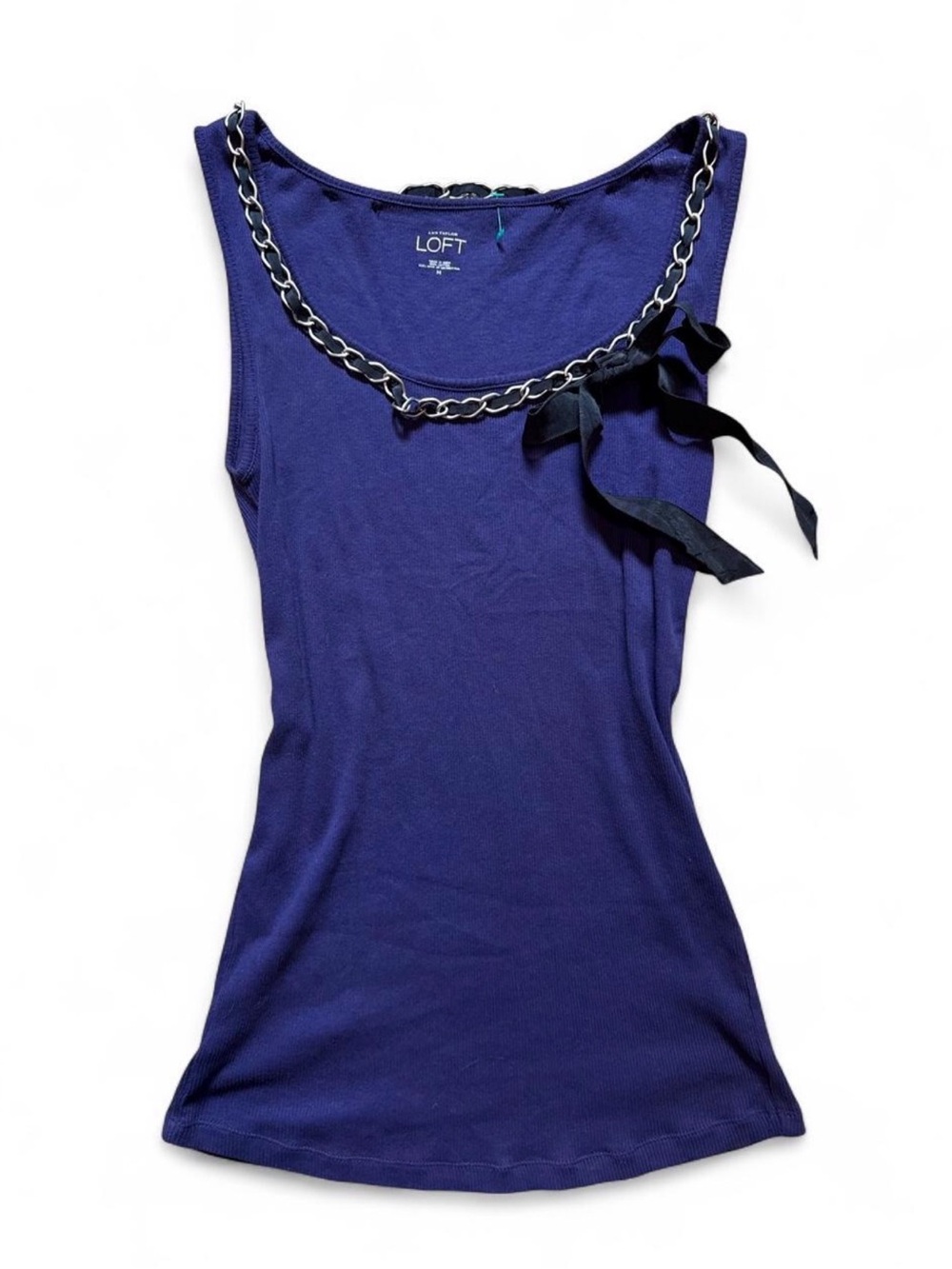 y2k LOFT Purple Chain-Trim Mcbling Tank with Ribbon Accent